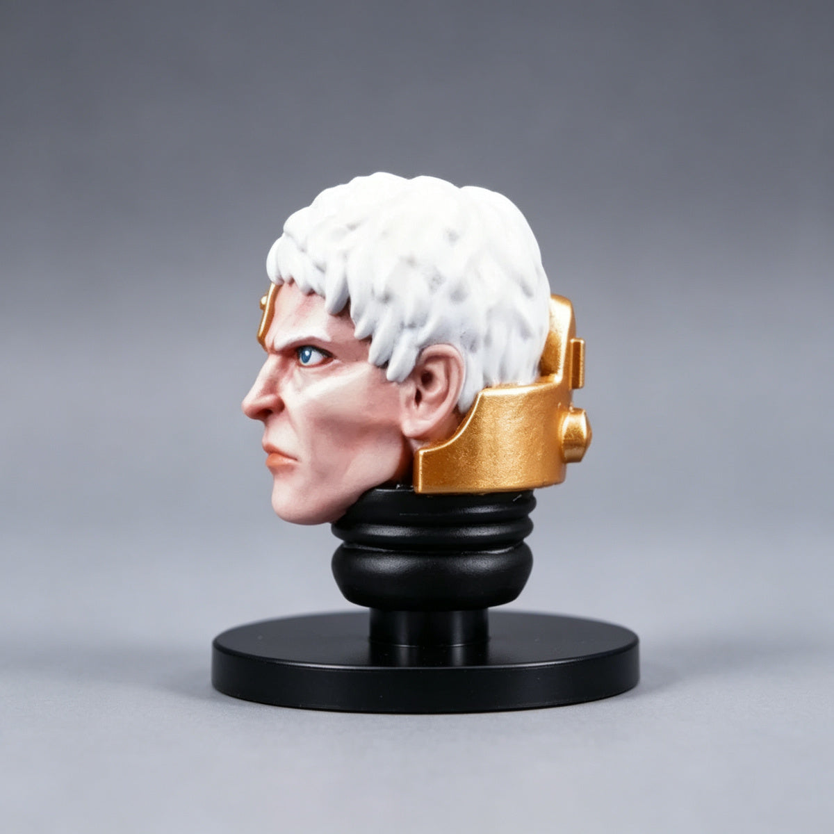 Custom Black Templars Head Sculpt - Gold Bionic Eye & White Hair