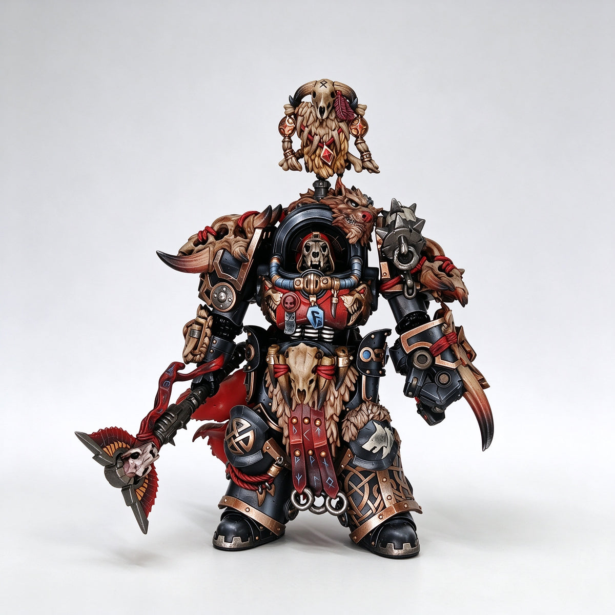 Custom 1/18 Space Wolves Wolf Lord Terminator (Black & Red Relic Armor Edition)