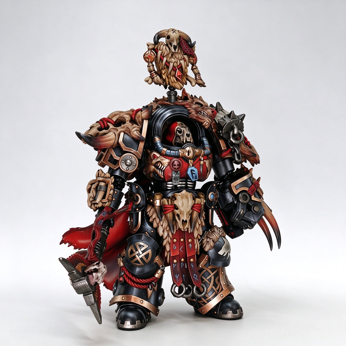 Custom 1/18 Space Wolves Wolf Lord Terminator (Black & Red Relic Armor Edition)