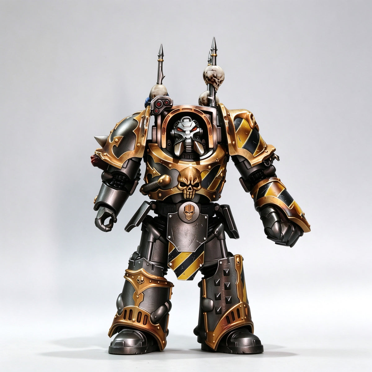 Custom 1/18 Iron Warriors Chaos Terminator Siege Lord (Hazard Stripe Edition)