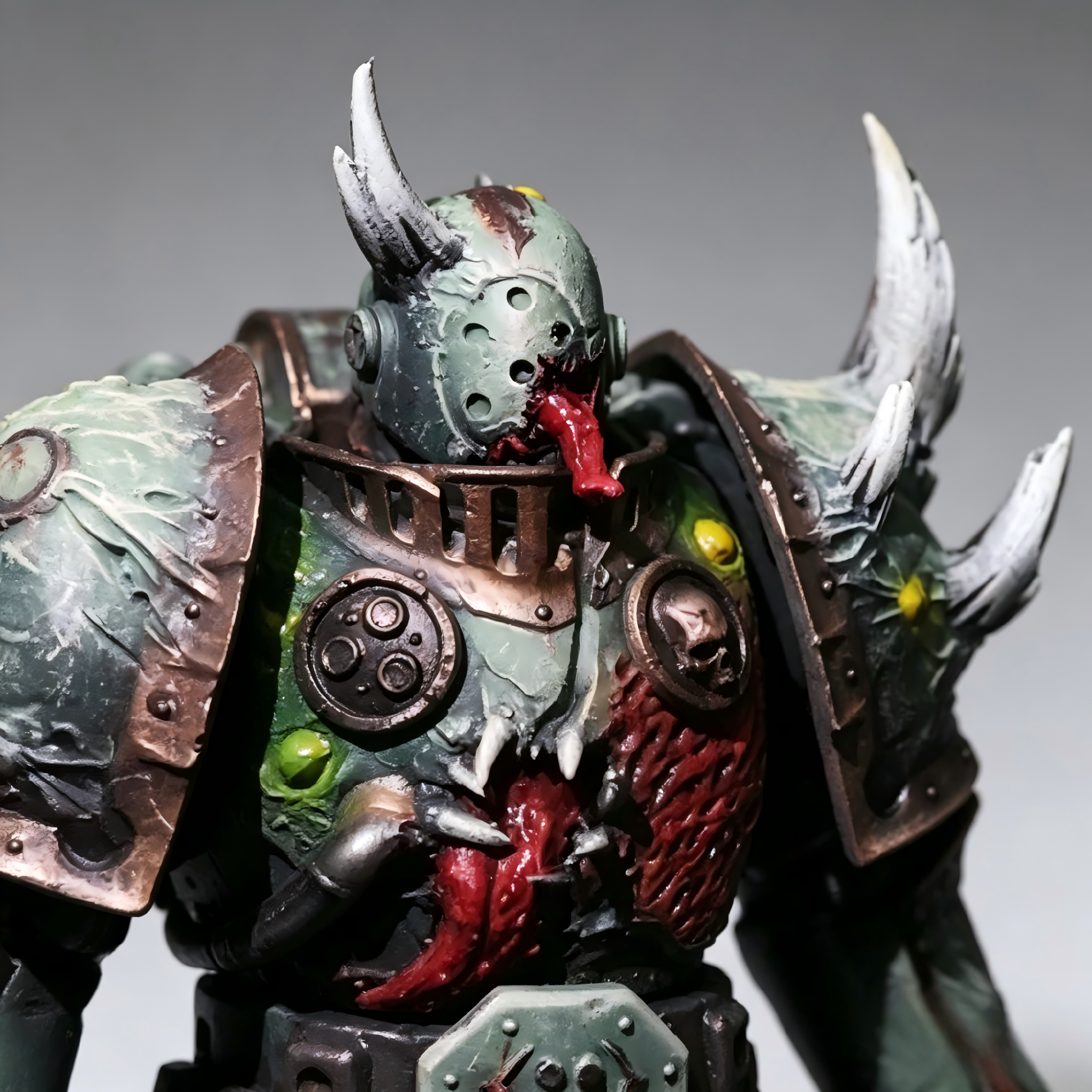 Death Guard Swine Plague Marine Breacher - 1/18 Custom (Porcine Mutation & Nurgle Shield)