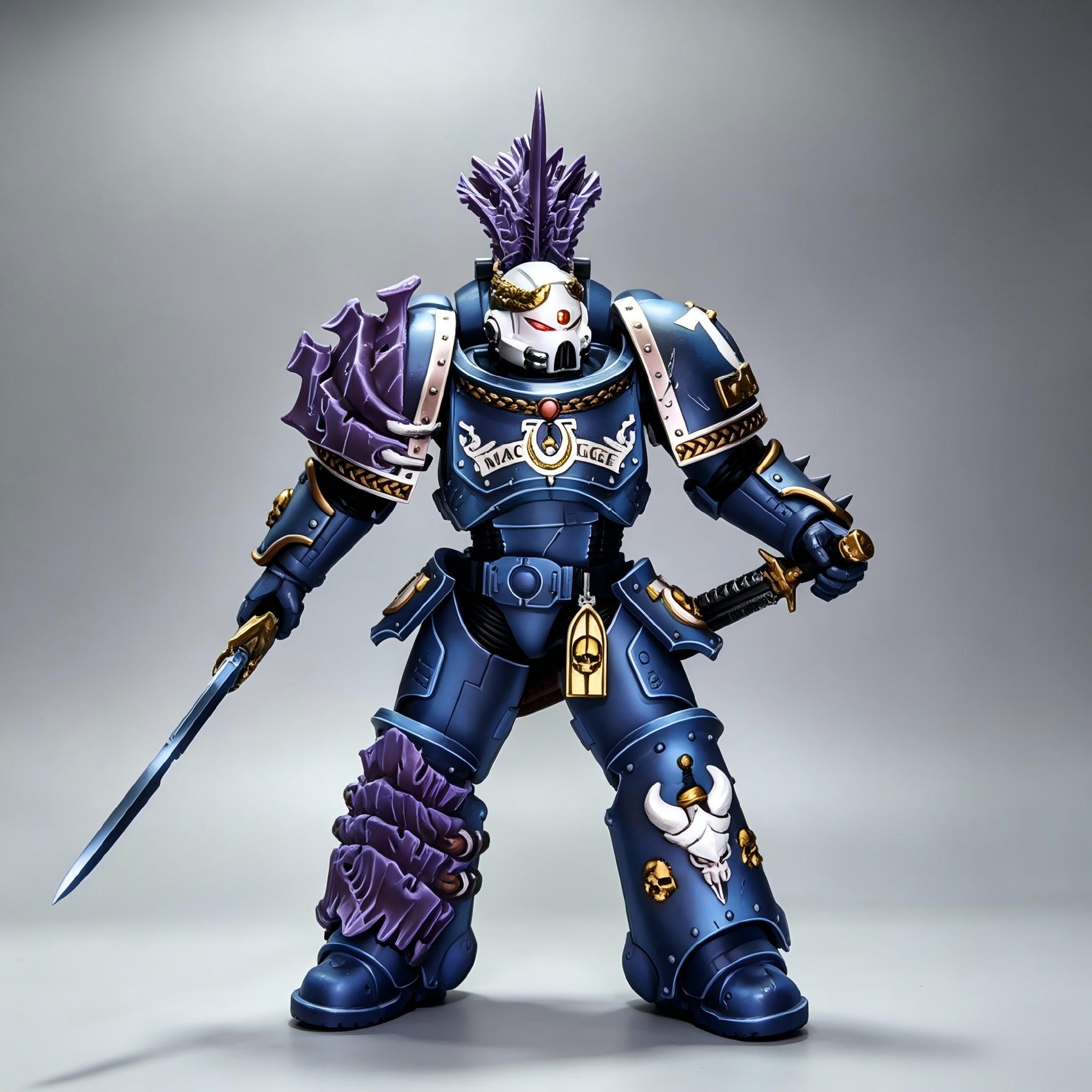 Ultramarines Tyranic War Veteran - 1/18 Custom (Tyranid Carapace Armor & Purple Power Blade)