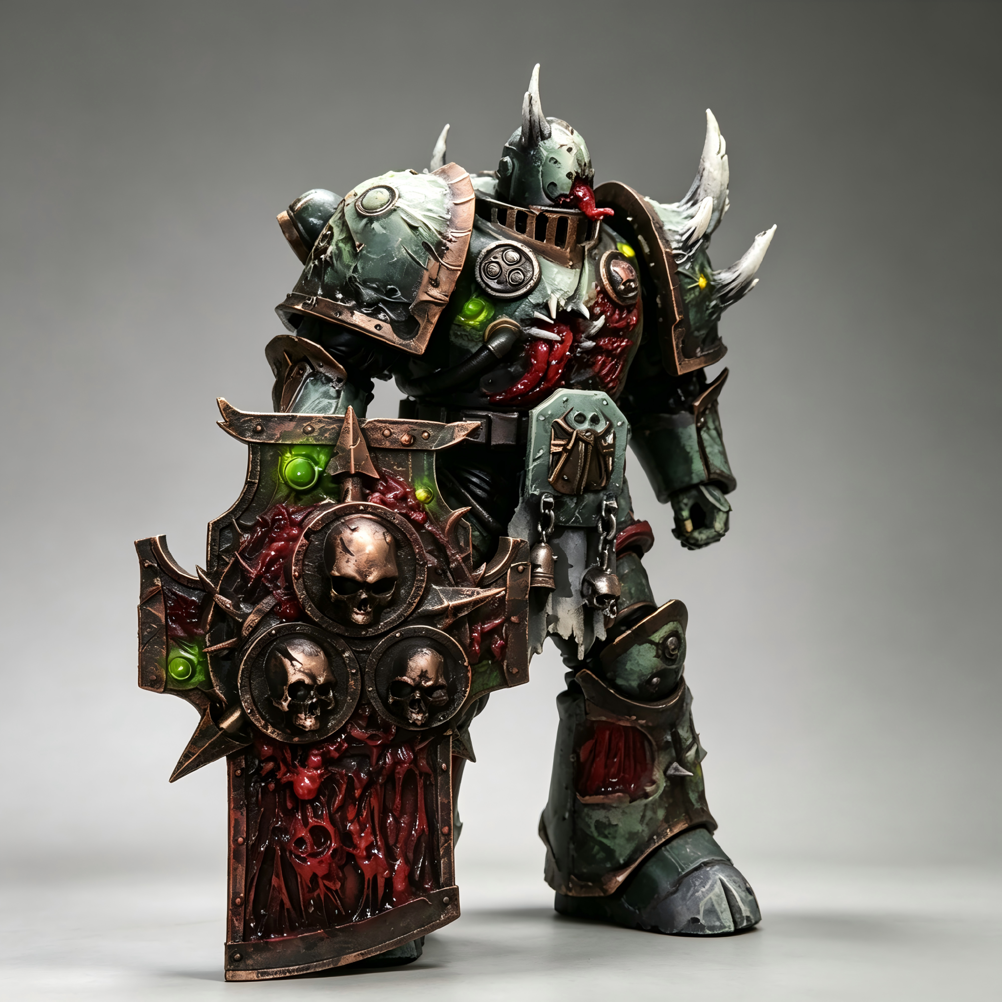 Death Guard Swine Plague Marine Breacher - 1/18 Custom (Porcine Mutation & Nurgle Shield)