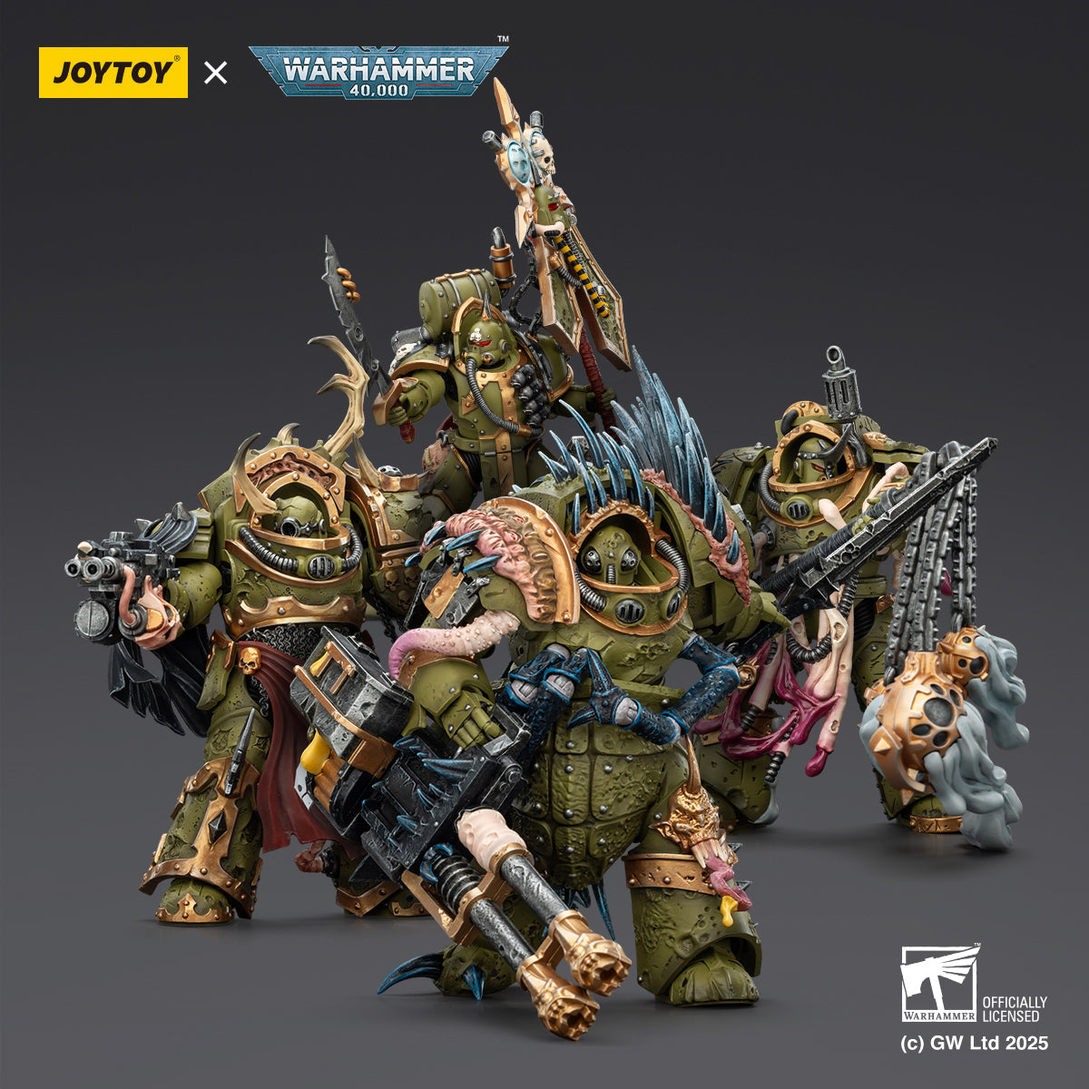 JOYTOY Warhammer 40,000 - Death Guard Blightlord Terminators & Plague Marine Icon Bearer Set