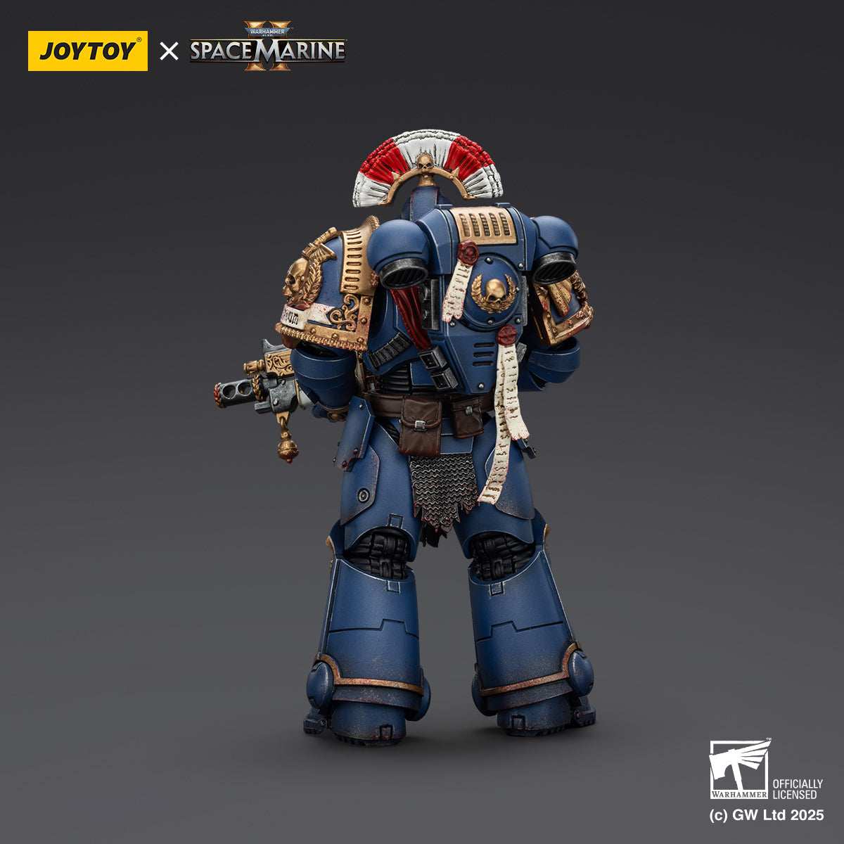 JoyToy Warhammer 40,000: Space Marine 2 Ultramarines Relic Secundus Armour with Artificer Bolt Rifle,Chainsword and Bolt Pistol