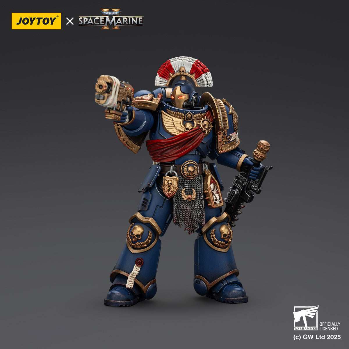 JoyToy Warhammer 40,000: Space Marine 2 Ultramarines Relic Secundus Armour with Artificer Bolt Rifle,Chainsword and Bolt Pistol