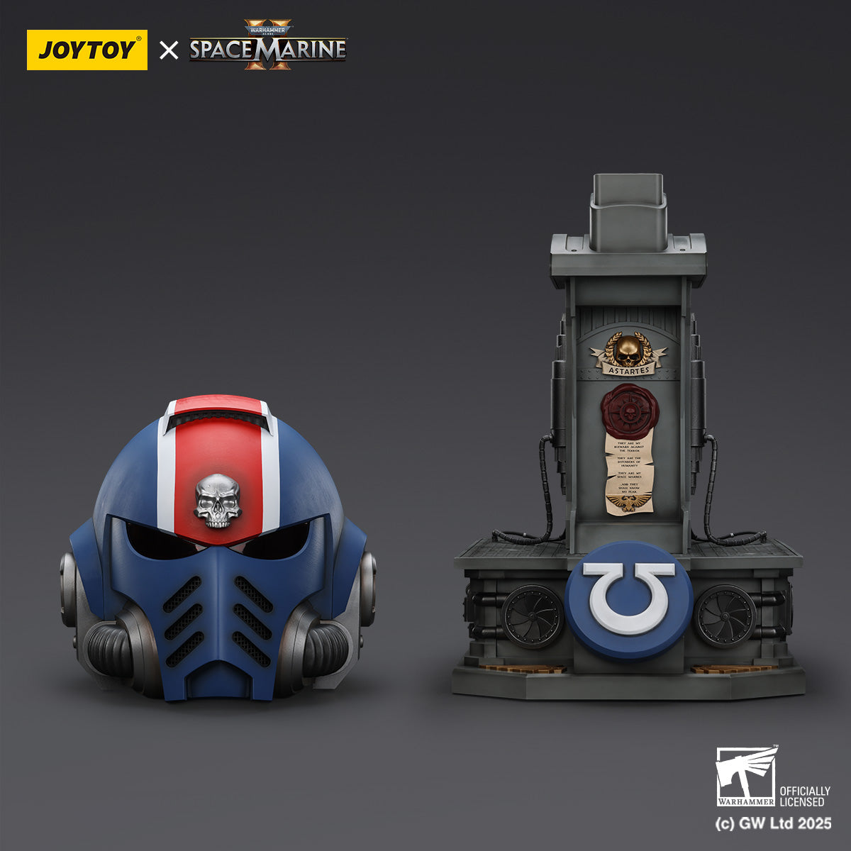 JoyToy Warhammer 40,000: Space Marine 2 Ultramarines Lieutenant Titus' MkX Helmet & Display Stand