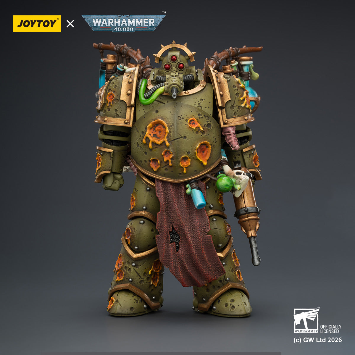 Close-up of Injector Pistol, rusted mechanical detail on Death Guard specialist weapon.
