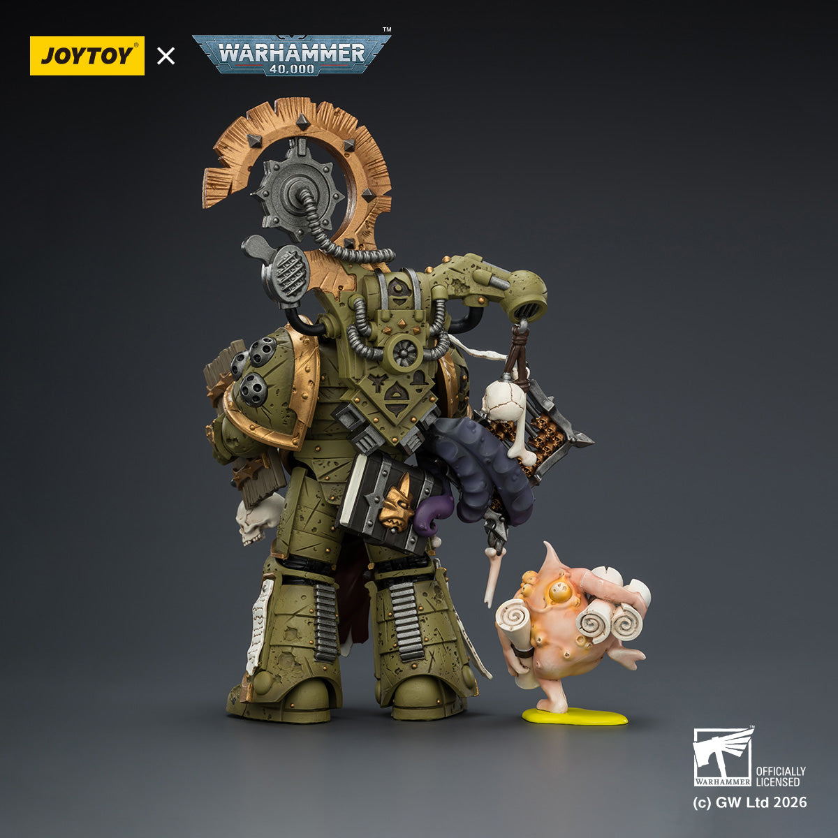 1/18 scale Death Guard Tallyman by JoyToy - Back view showing tank details and grotesque biological elements.