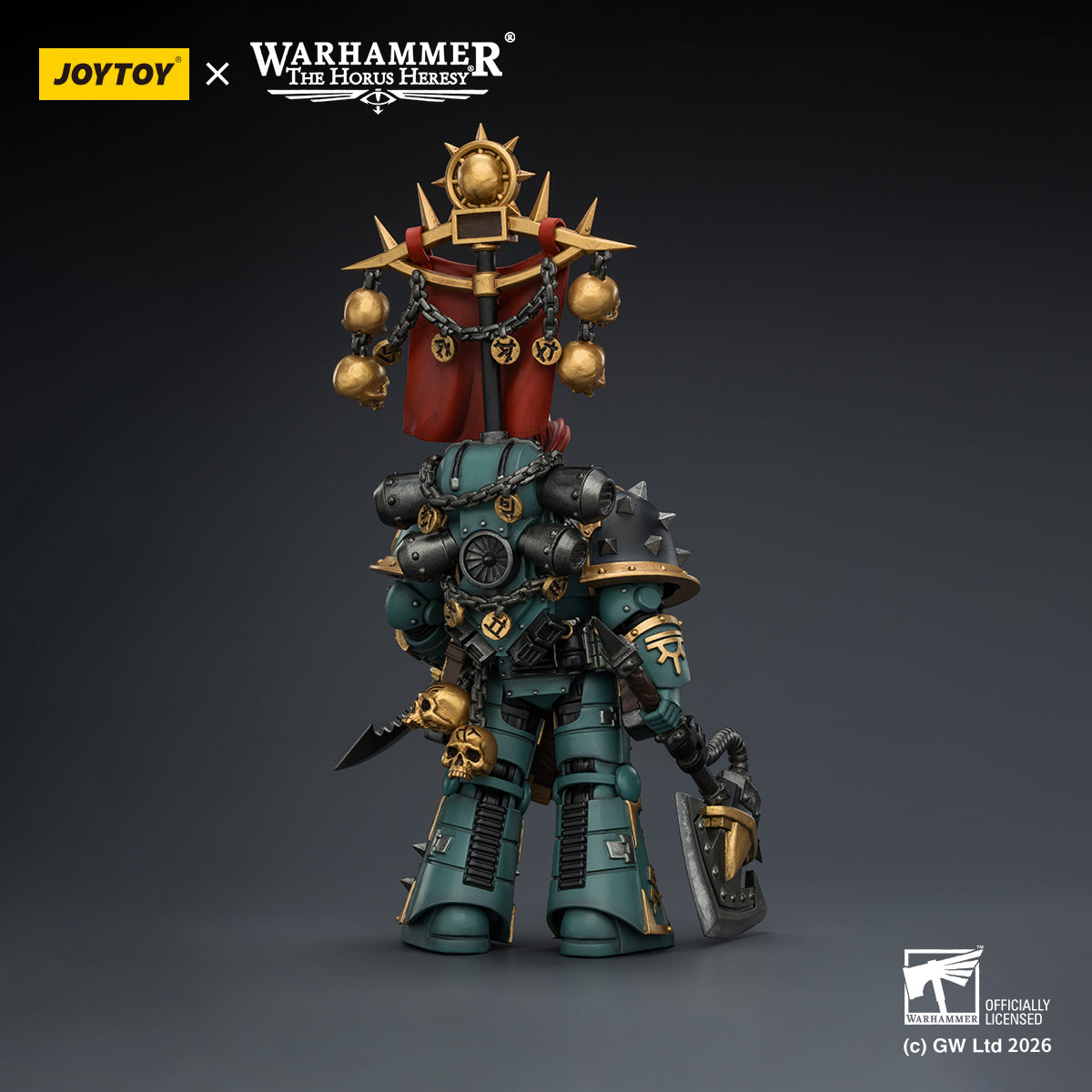 1/18 scale Sons of Horus Vheren Ashurhaddon by JoyToy - Side and back view showing ornate XVI Legion symbols.