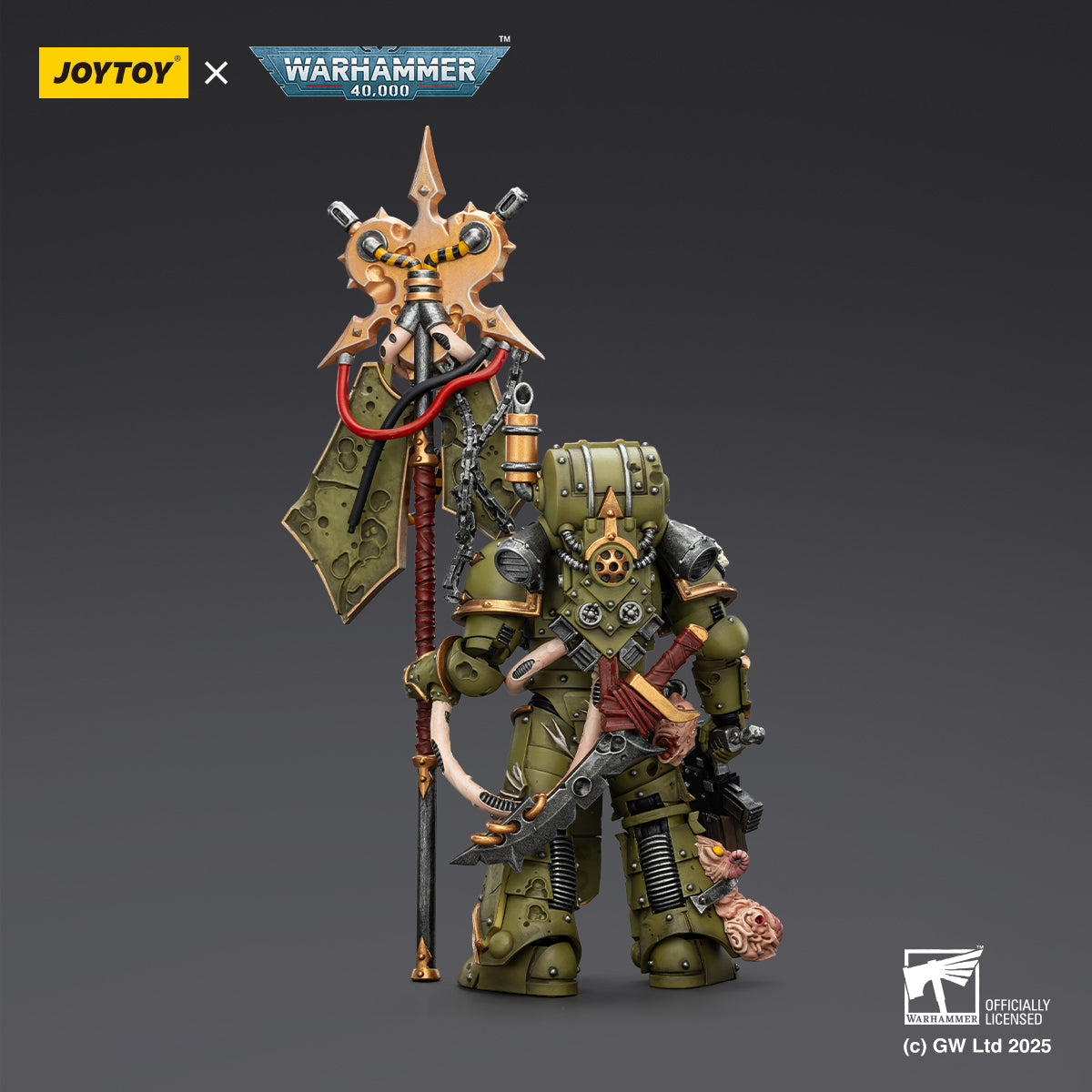 JOYTOY Warhammer 40,000 - Death Guard Plague Marine Icon bearer with Boltgun and Plague knife