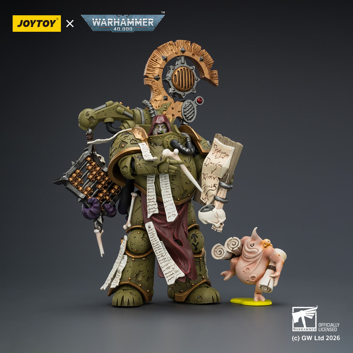 1/18 scale Death Guard Tallyman by JoyToy - Back view showing tank details and grotesque biological elements.