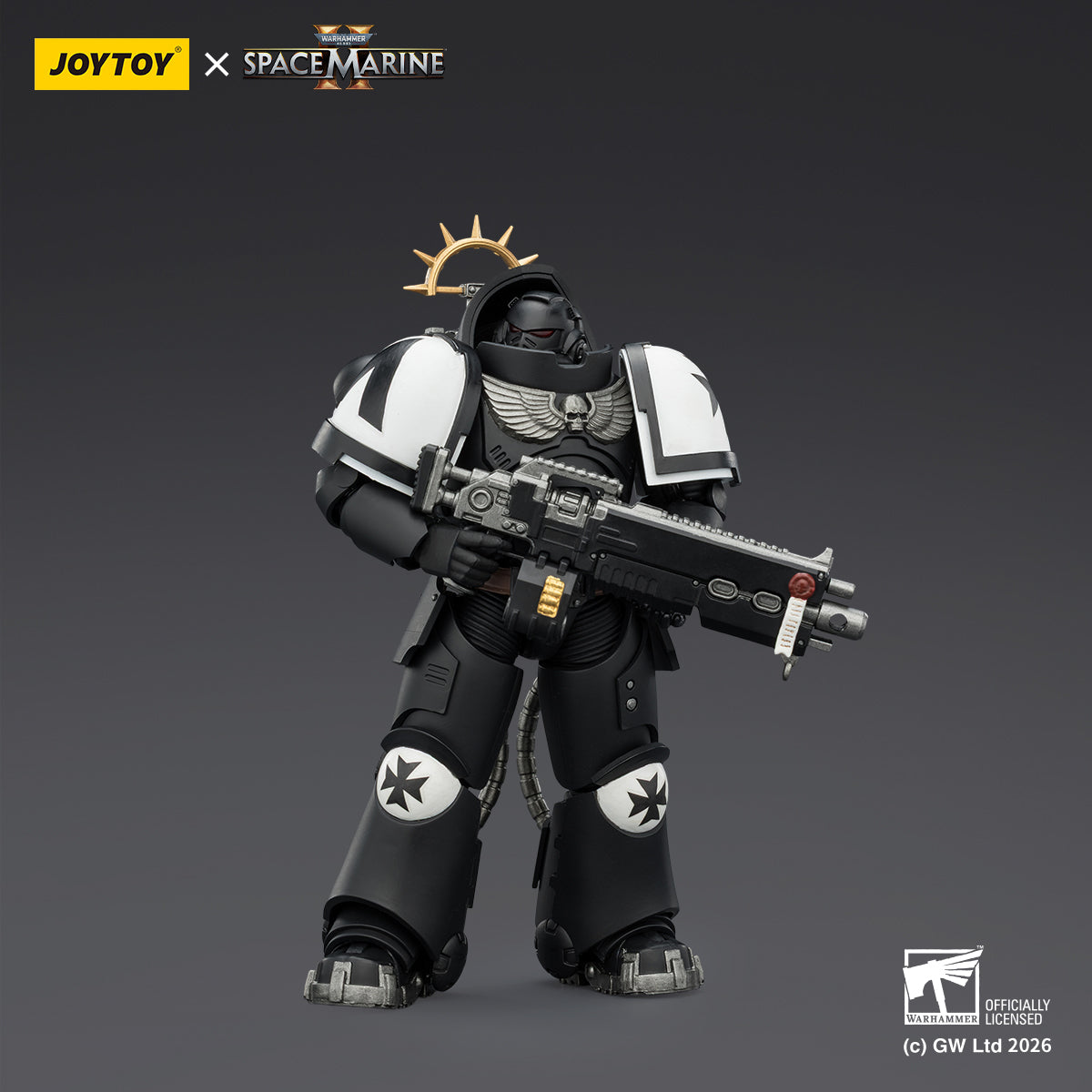 JoyToy Warhammer 40,000: Space Marine 2- Game Edition Black Templars Heavy Intercessor with Heavy Bolt Rifle and Bolt Pistol