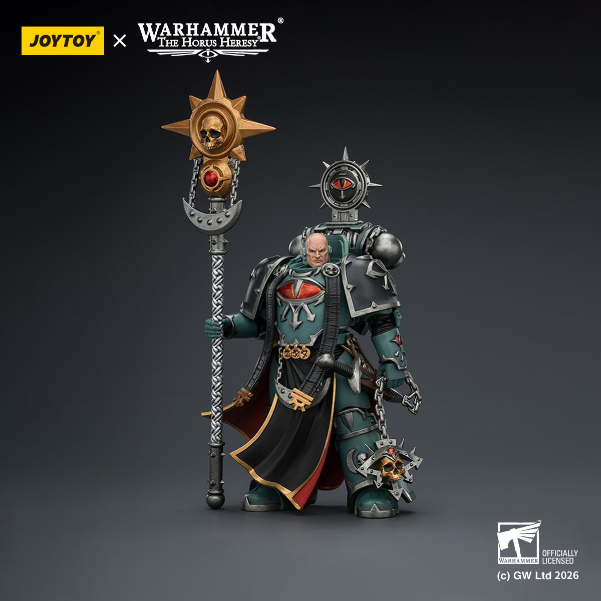 1/18 scale Sons of Horus Dark Emissary by JoyToy - Back view showing cloak and power pack details.