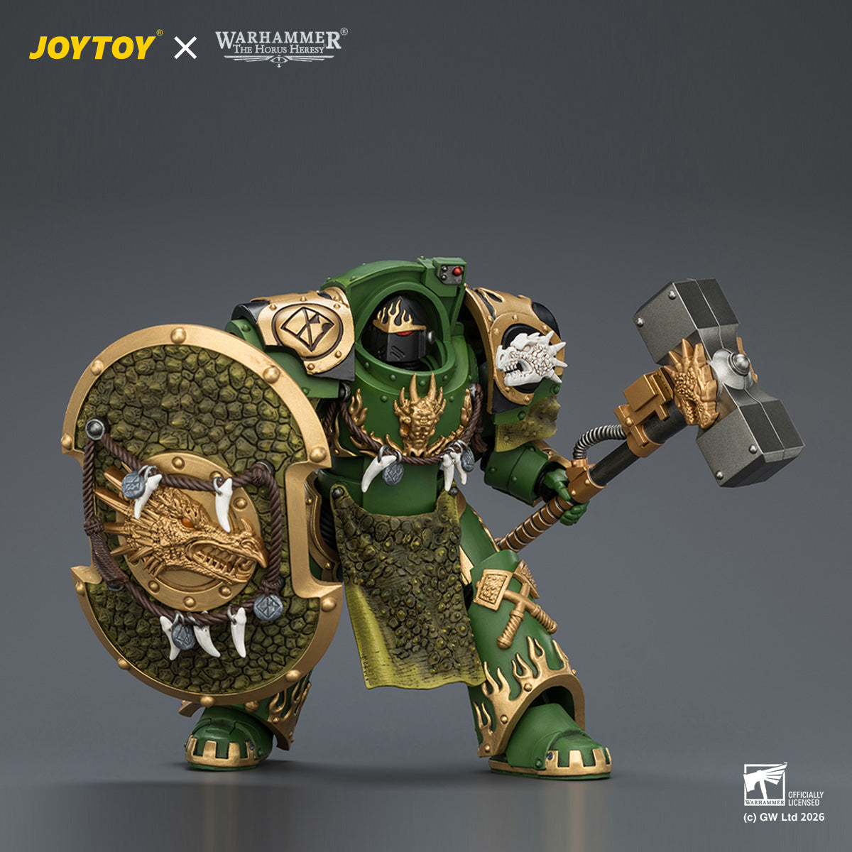 JOYTOY Warhammer The Horus Heresy -Salamanders Firedrake Terminator 1 with Thunder Hammer and Dragonscale Storm Shield