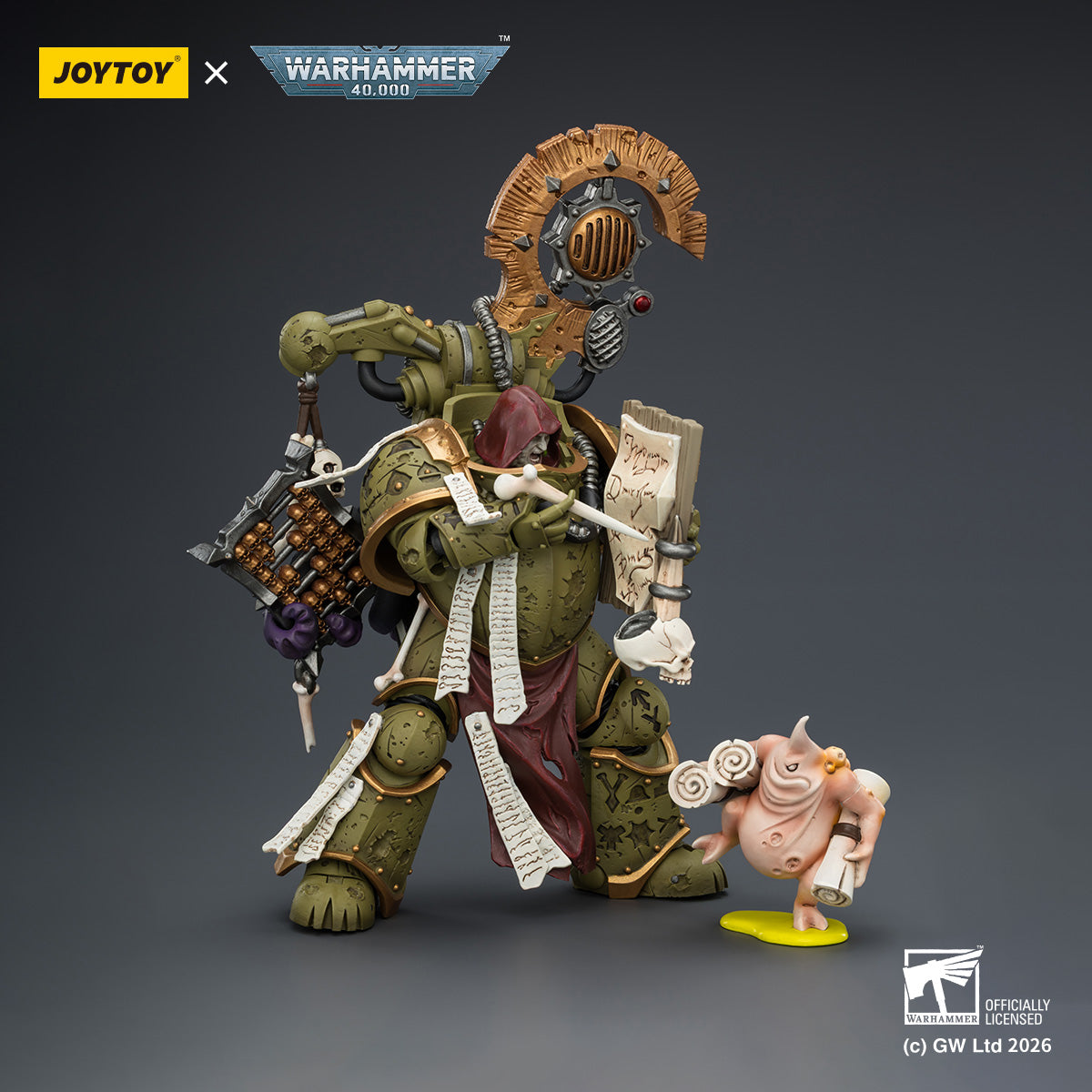 1/18 scale Death Guard Tallyman by JoyToy - Back view showing tank details and grotesque biological elements.