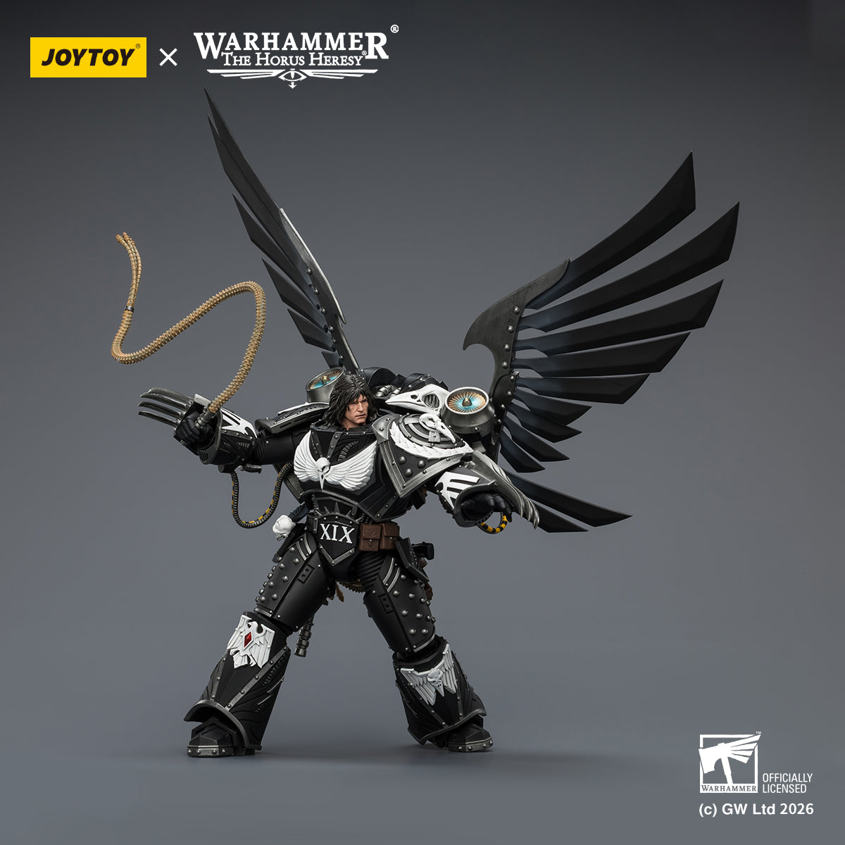 Close-up of Corvus Corax's artificer-crafted lightning talons and whip, detailed **Warhammer** power weapon effects.