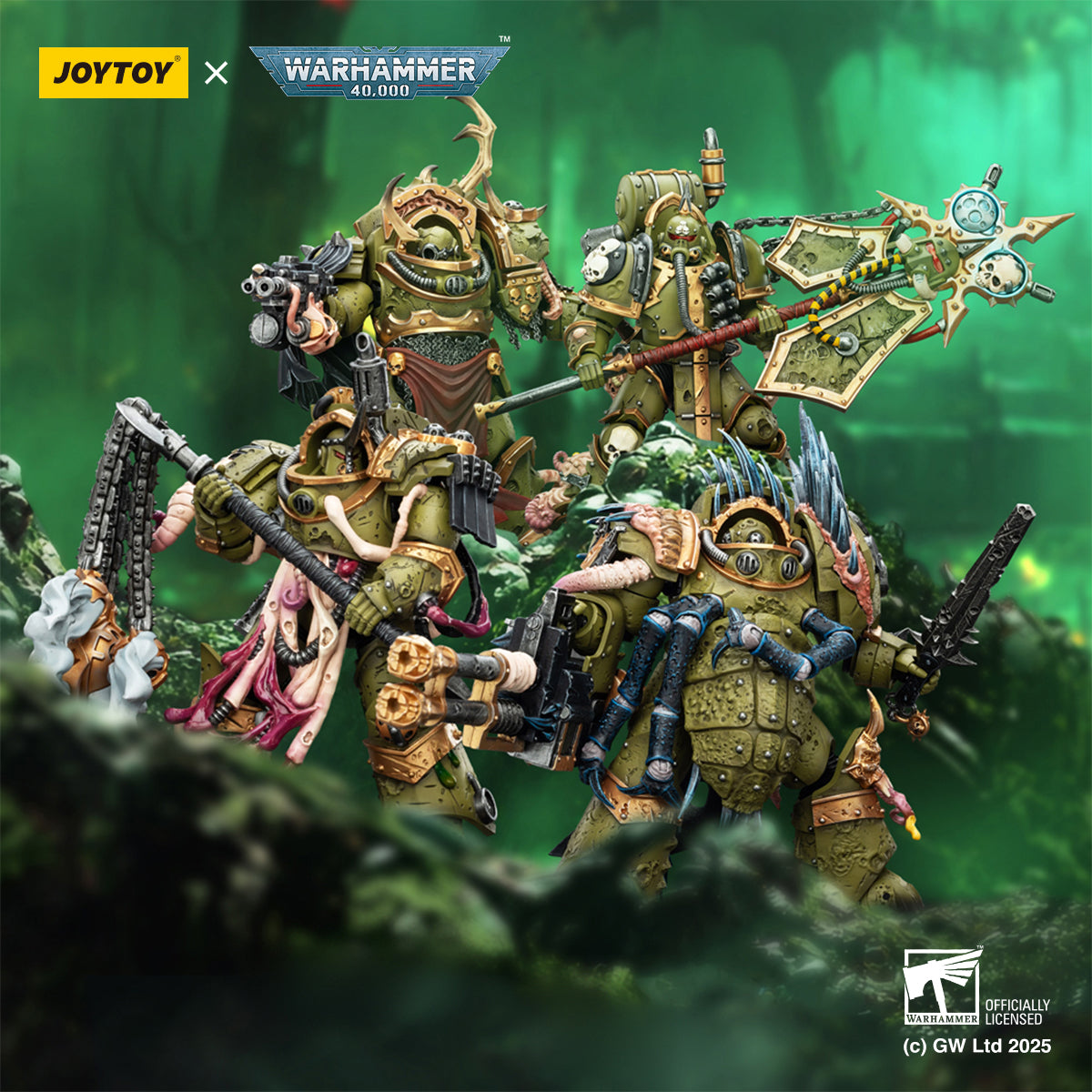 JOYTOY Warhammer 40,000 - Death Guard Blightlord Terminators & Plague Marine Icon Bearer Set