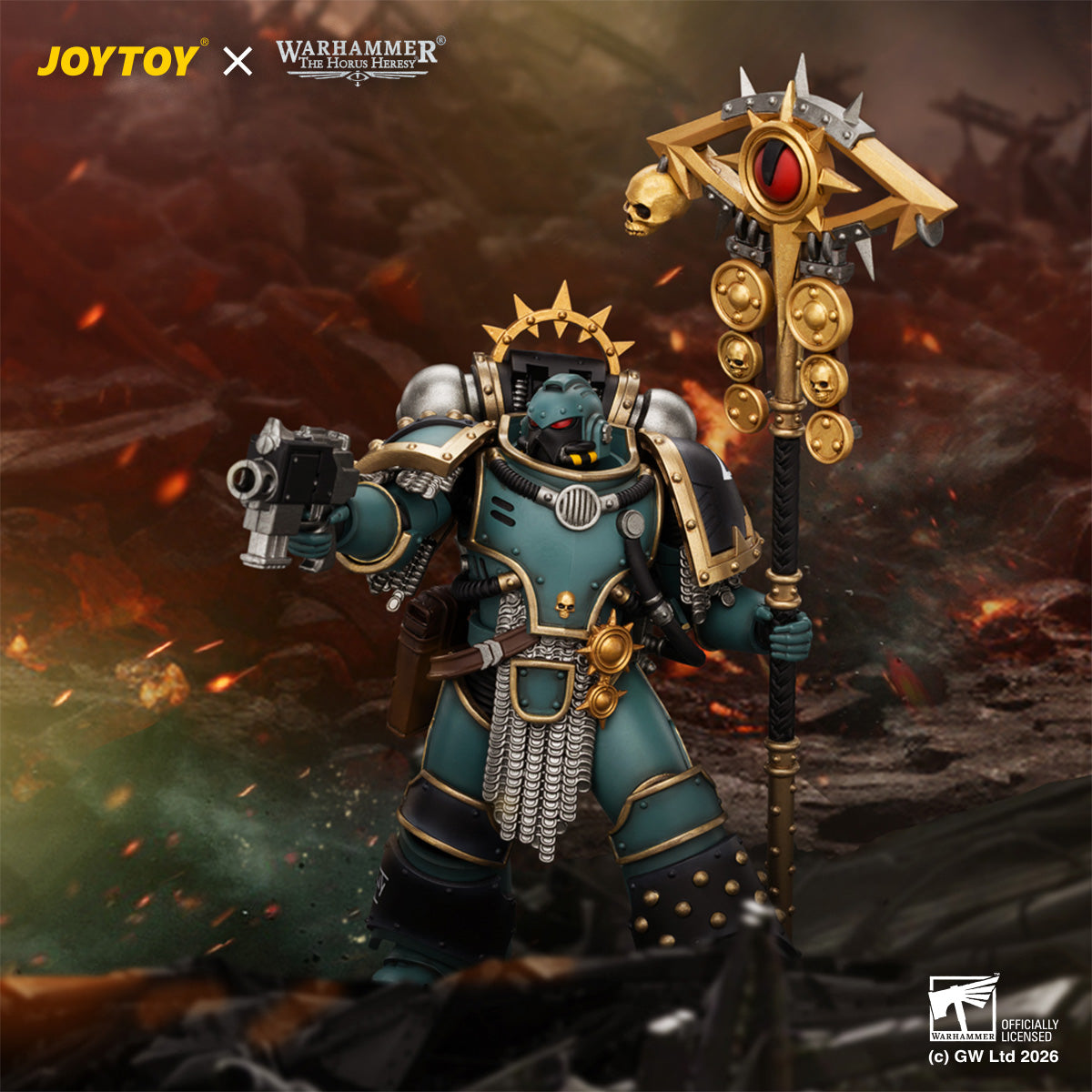 JOYTOY Warhammer The Horus Heresy - Sons of Horus Herald Consul with Icon of Allegiance, Bolt Pistol and Power Weapon