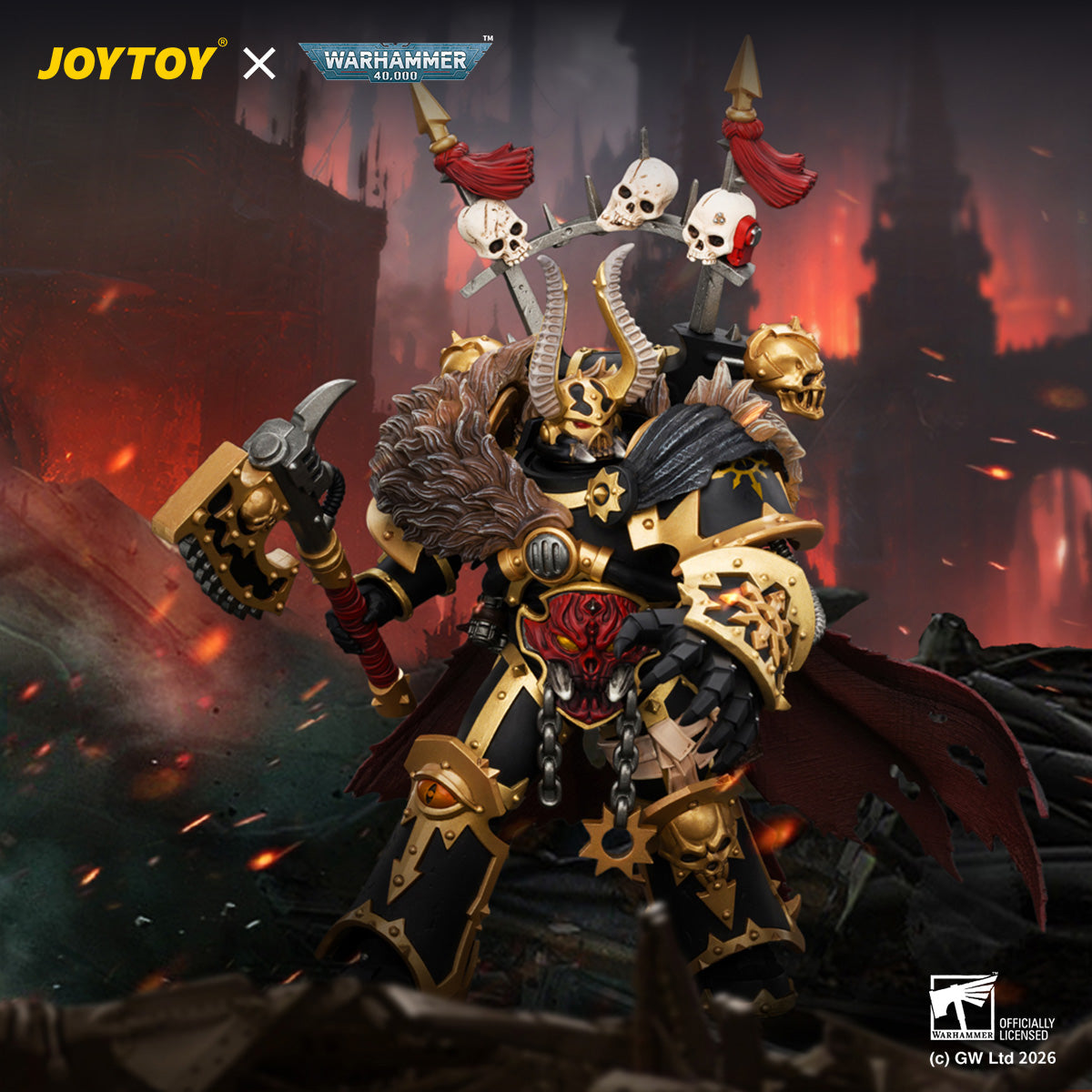 JOYTOY Warhammer 40,000 - Black Legion Chaos Lord with Power Fist, Plasma Pistol and Astartes Chainblade