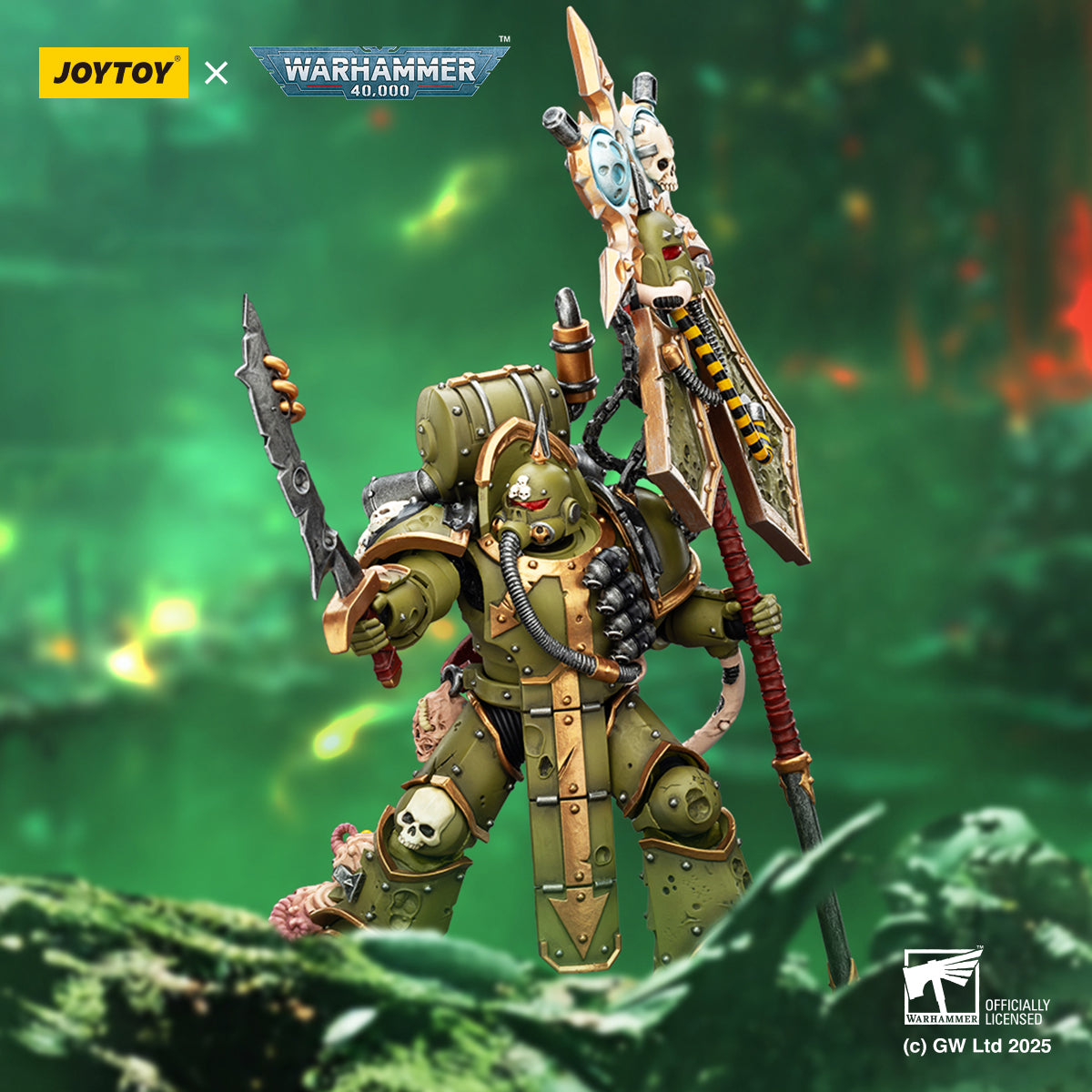 JOYTOY Warhammer 40,000 - Death Guard Plague Marine Icon bearer with Boltgun and Plague knife