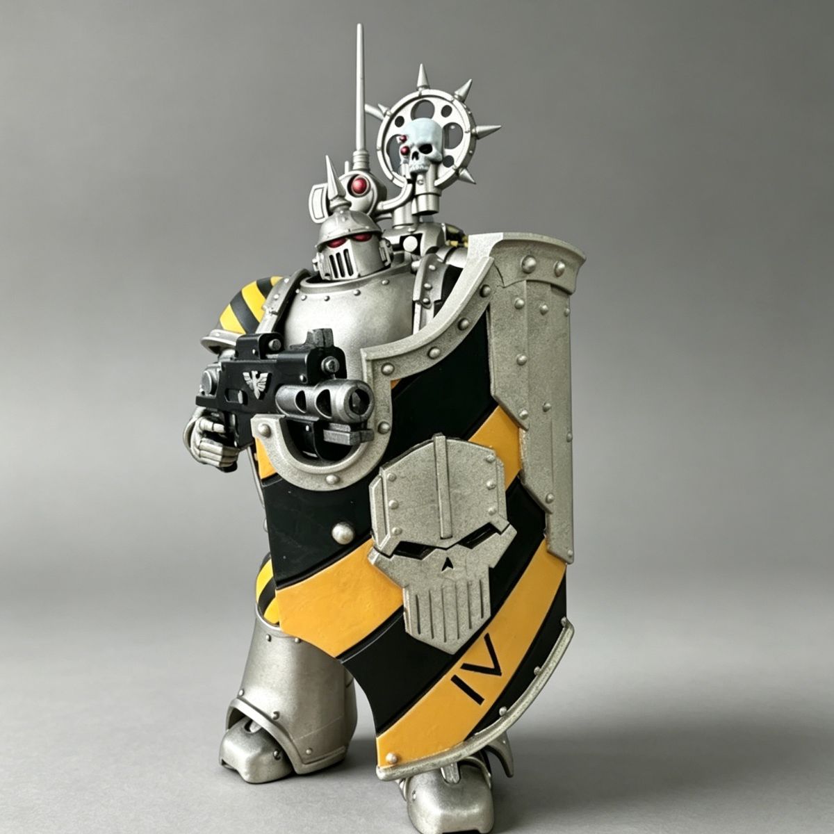 Iron Warriors Hazard Stripe Shield โ Upgrade Part