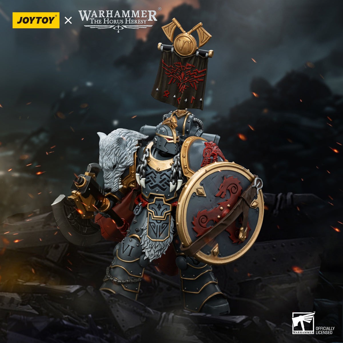 JOYTOY Warhammer The Horus Heresy - Space Wolves Legion Praetor with Power Axe and Combat Shield