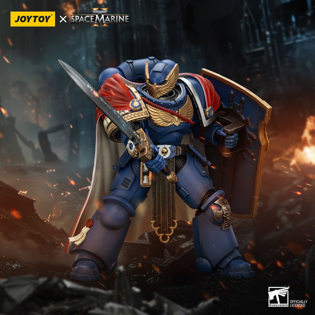JoyToy Warhammer 40,000: Space Marine 2 Ultramarines Honour Guard with Storm Shield And Power Sword
