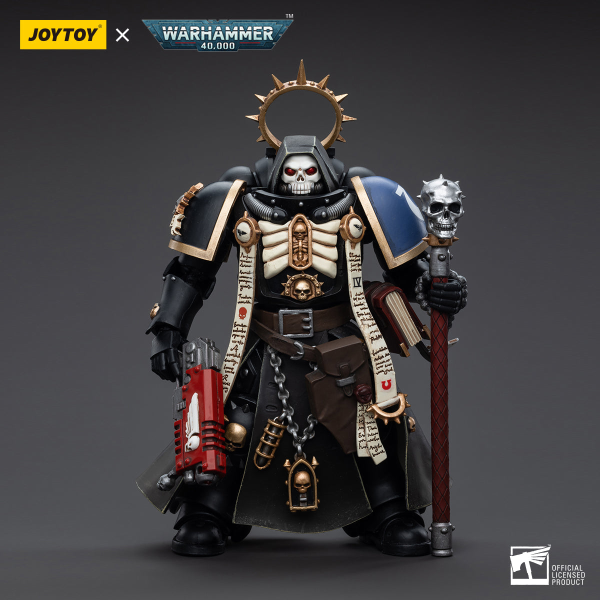 Front view of Ultramarines Primaris Chaplain Varus action figure