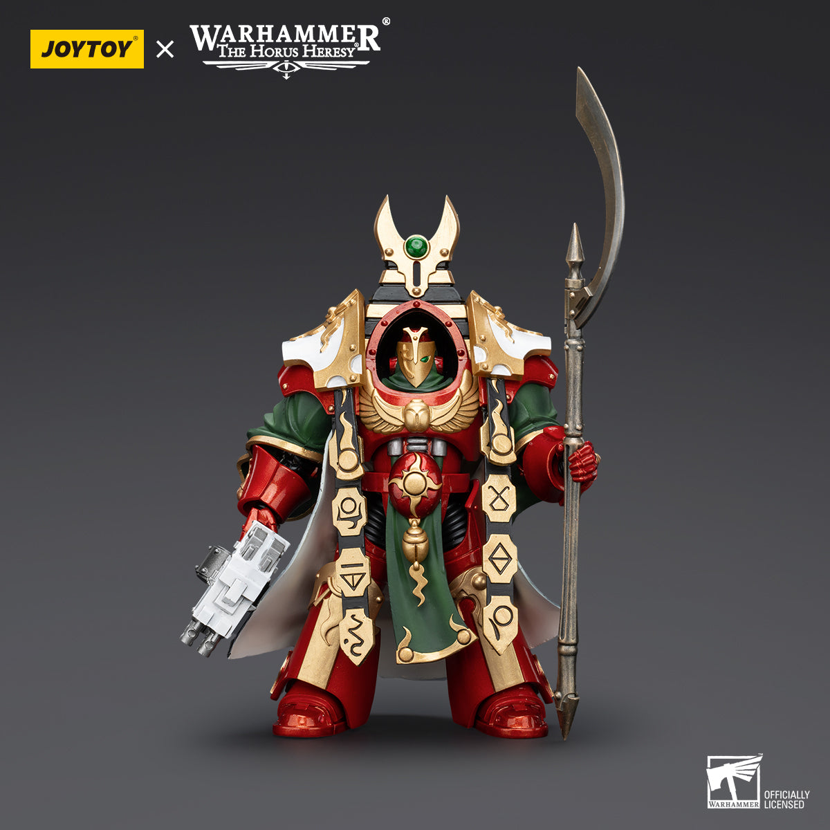 Thousand Sons Praetor in Cataphractii Terminator armor, front view. The Praetor stands imposing and powerful, clad in ornate armor with the distinctive Thousand Sons markings, holding a weapon in a commanding stance.