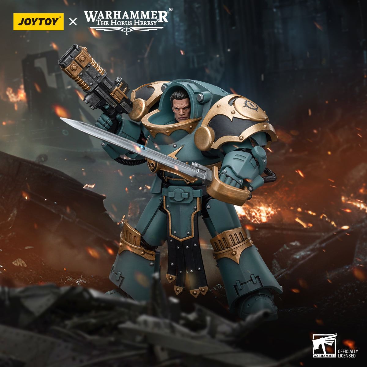 JOYTOY Warhammer The Horus Heresy - Sons of Horus Tartaros Terminator Squad Sergeant With Volkite Charger And Power Sword