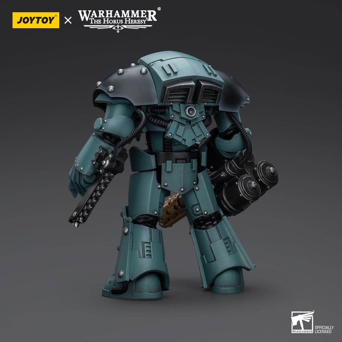 Back view of Sons of Horus MKIV Tactical Squad Sergeant Terminator with Heavy Flamer and Chainfist