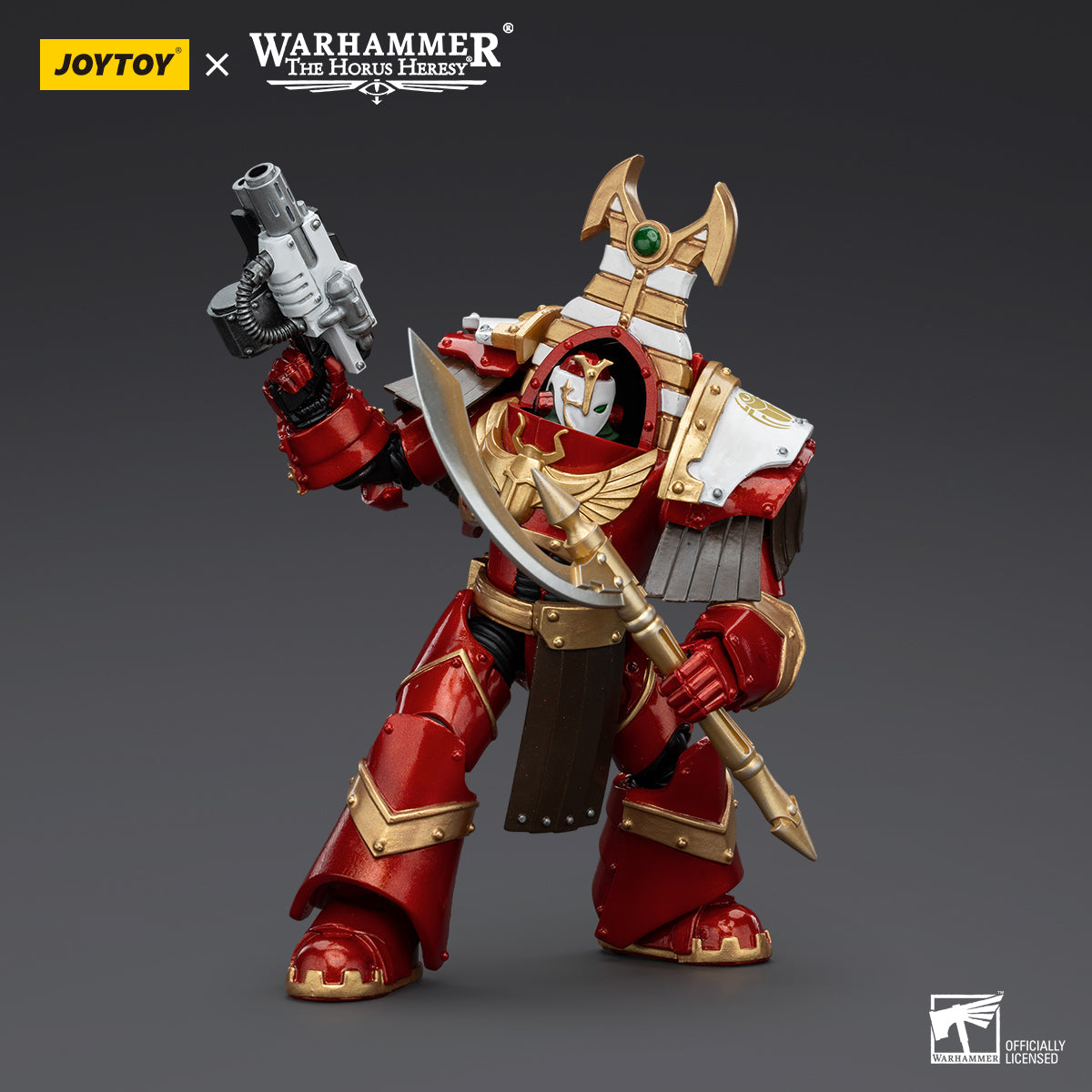 Thousand Sons Sekhmet Terminator Cabal Sekhmet with Combi-Melta and Achea Force Weapon in combat pose, wielding the Achea Force Weapon with one hand and preparing to fire the combi-melta with the other.