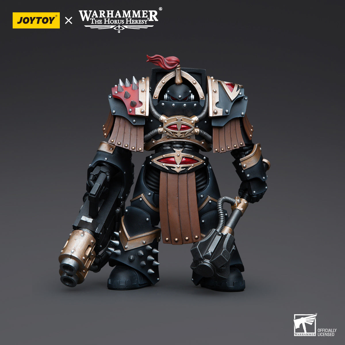 Sons of Horus Justaerin Terminator with Multi-melta and Power Maul, front view. The Justaerin stands confidently with the Multi-melta aimed forward in one hand and a raised Power Maul in the other, both weapons ready for devastating combat.