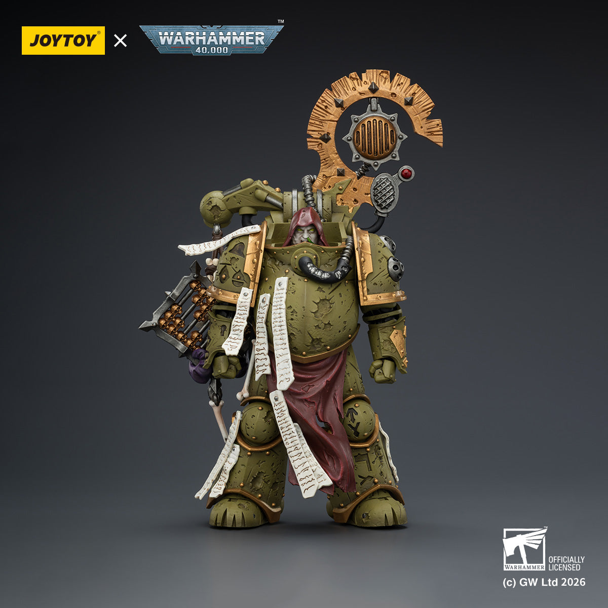 JoyToy Warhammer 40k Death Guard Tallyman with Plasma Pistol, Chaos Space Marine Nurgle figure.