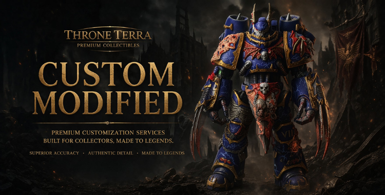 Full front view of custom painted Warhammer 40K Night Lords Chaos Space Marine with jump pack and dual lightning claws.