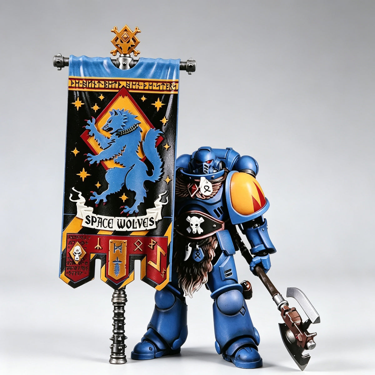 Custom Space Wolves Banner - Blue Wolf & Runes
