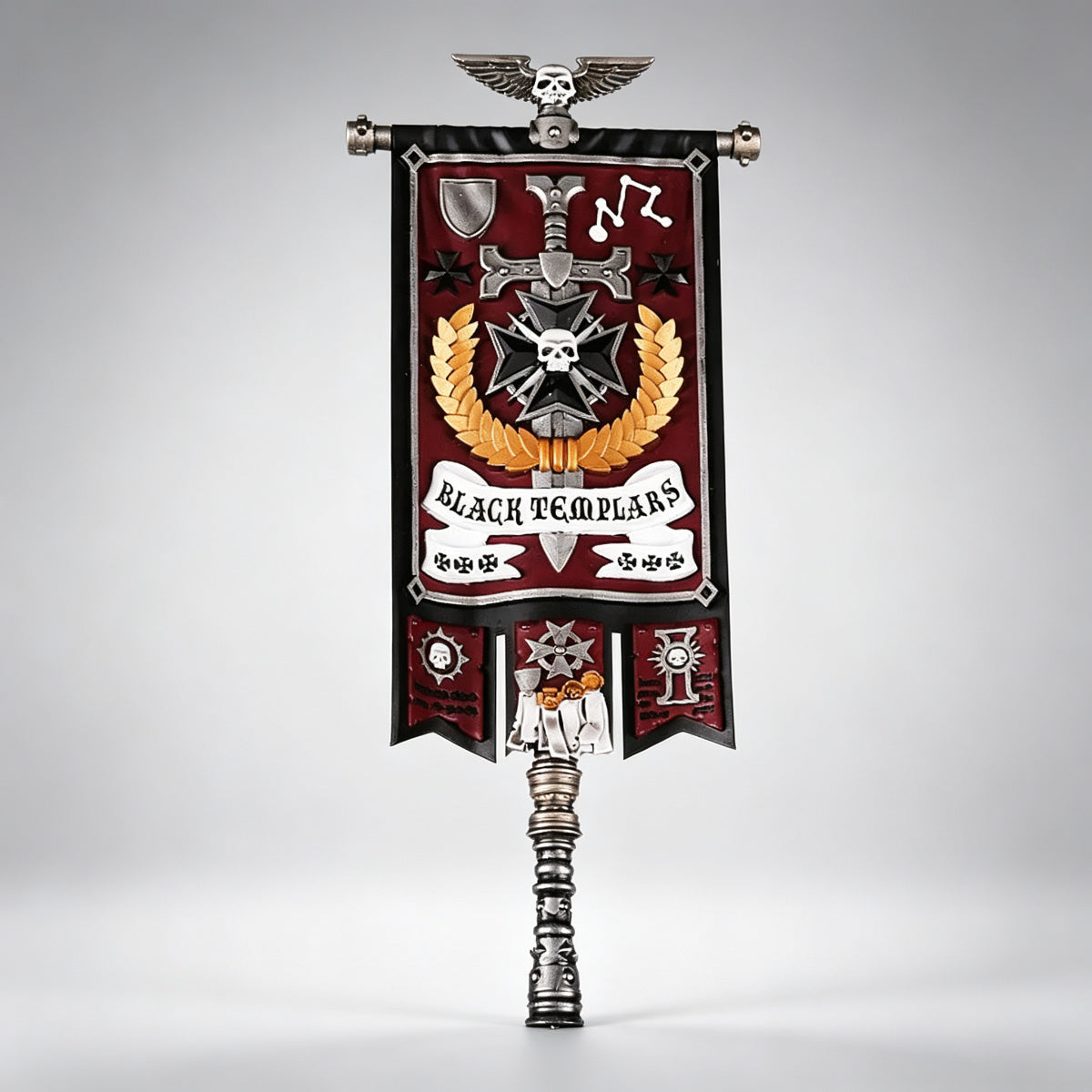 Custom Black Templars Banner - Cross Skull & Laurel Wreath