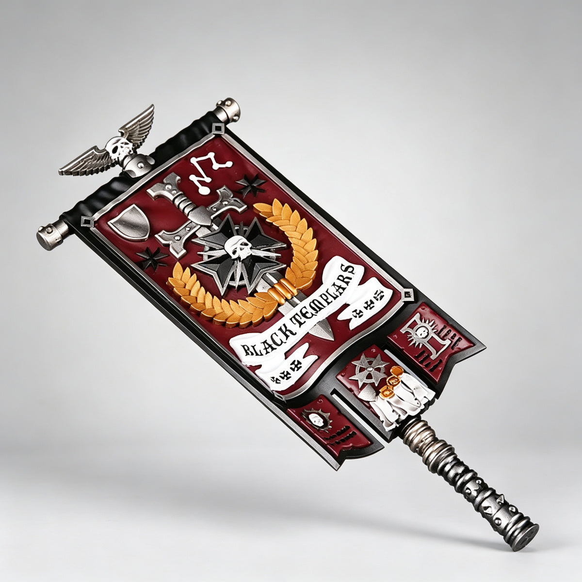 Custom Black Templars Banner - Cross Skull & Laurel Wreath