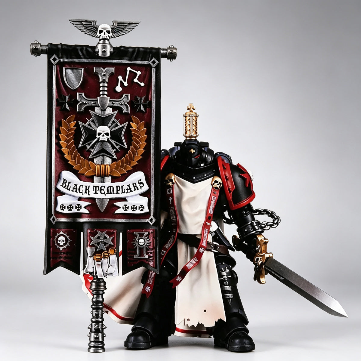 Custom Black Templars Banner - Cross Skull & Laurel Wreath
