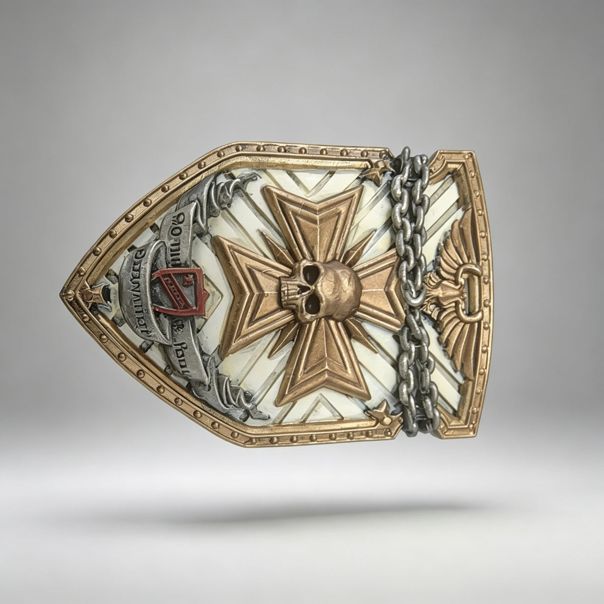 Custom Black Templars Shield - Bronze Maltese Cross & Chains