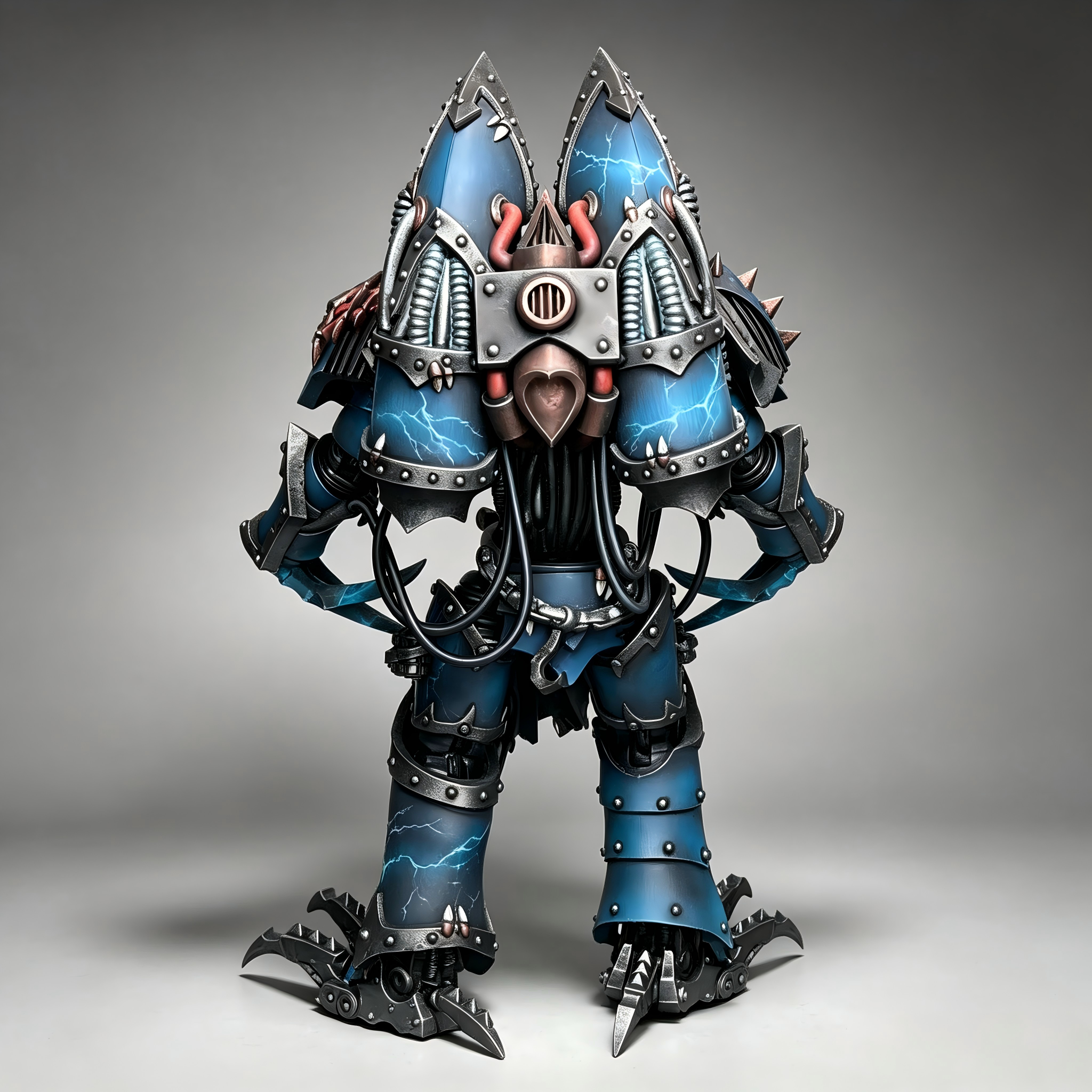 Rear view of VIII Legion Chaos Raptor custom painted figure, highlighting the weathered dual-engine jump pack and realistic metal battle damage details.