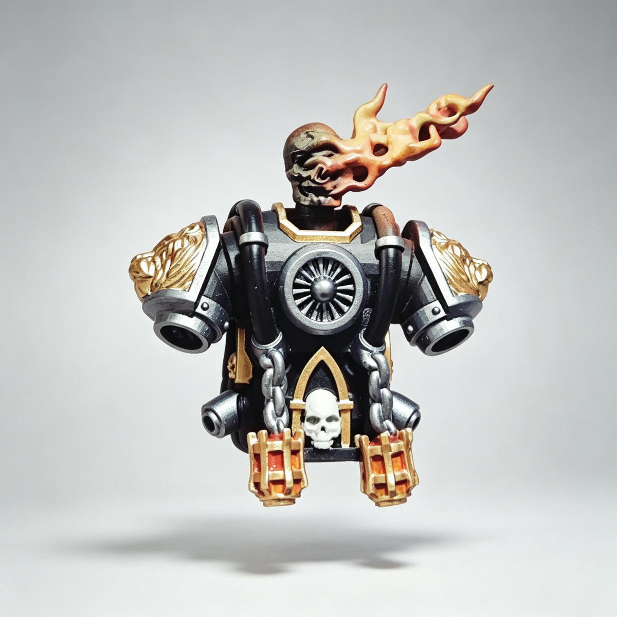 Custom Space Marine Backpack - Flaming Skull & Lion Heads