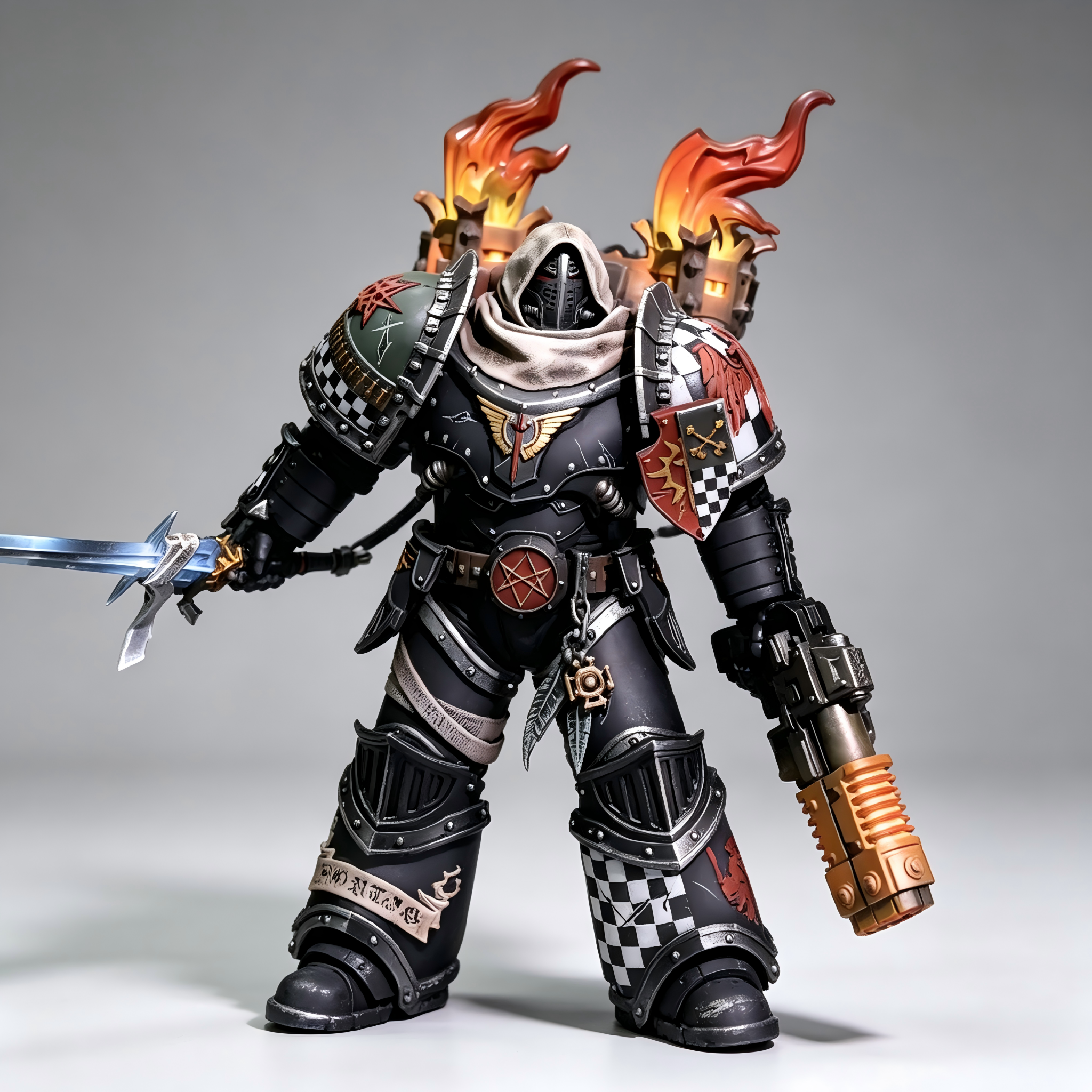 Dark Angels Hooded Chapter Master - 1/18 Custom (Flame Braziers & Glowing Plasma Weaponry)