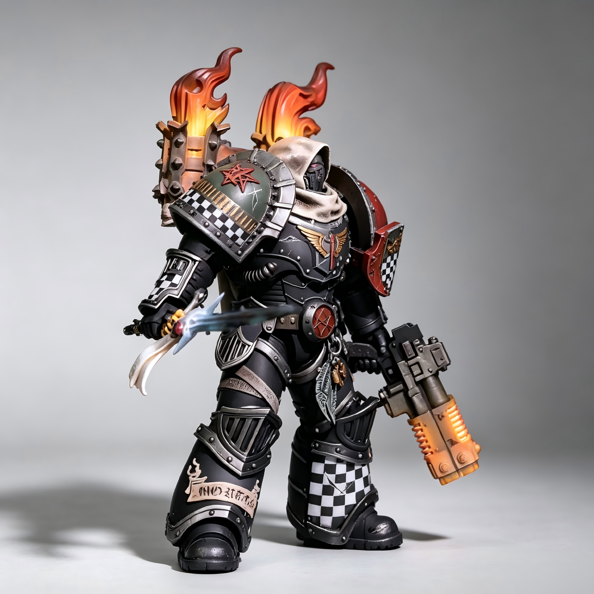Dark Angels Hooded Chapter Master - 1/18 Custom (Flame Braziers & Glowing Plasma Weaponry)