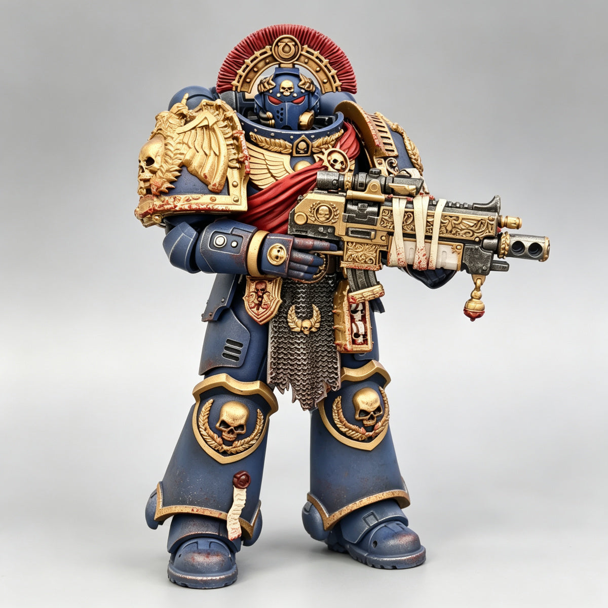 Custom Ultramarines Centurion Helmet with Transverse Crest - 1/18 Action Figure Upgrade