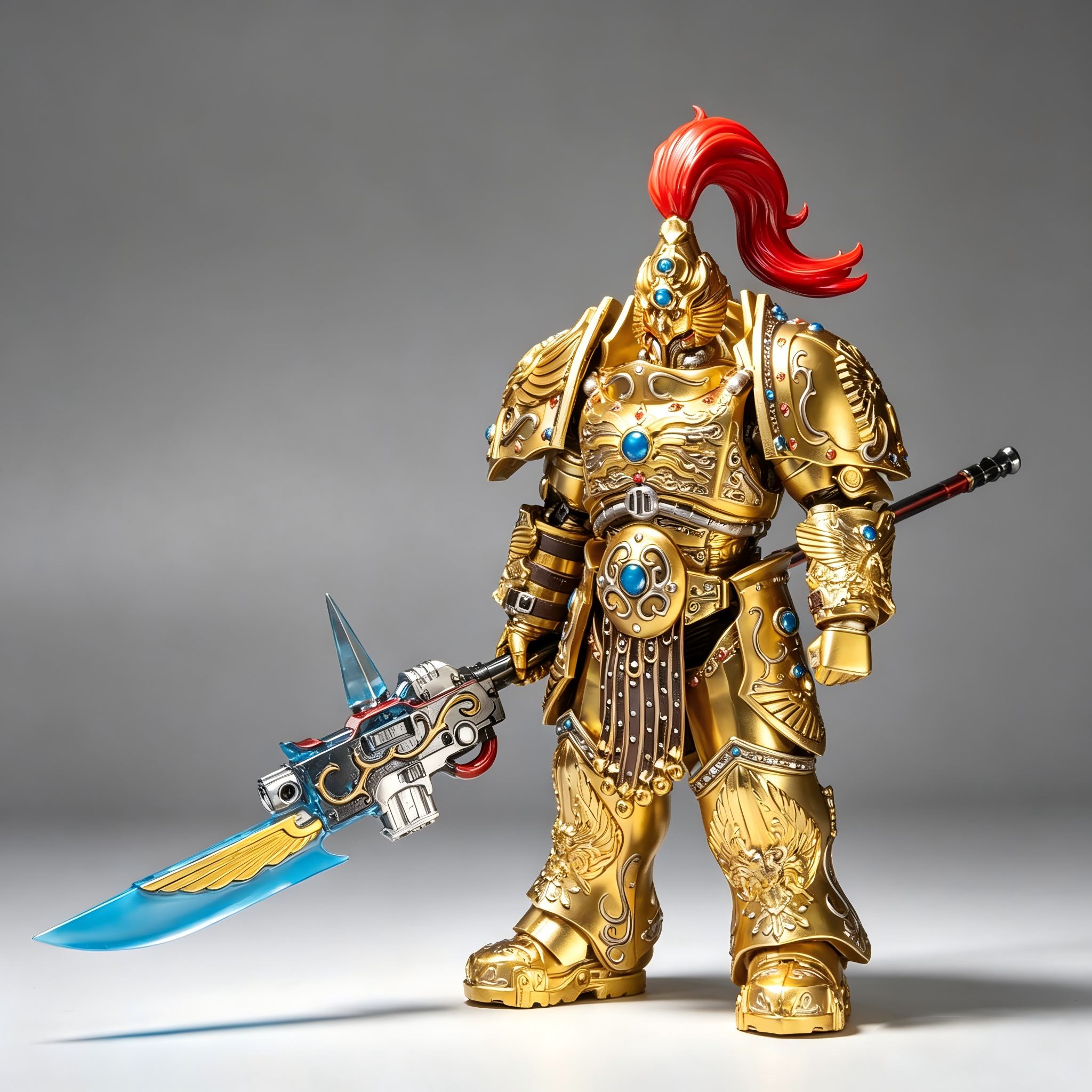 Side profile of custom painted Custodian Guard action figure, highlighting the highly-detailed NMM metal reflections and golden eagle shoulder crest.