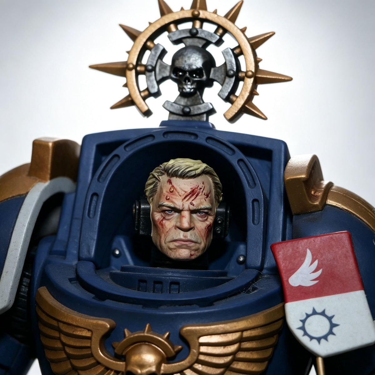 Custom Ultramarines Captain Agemman Unhelmeted Head Sculpt - 1/18 Action Figure Head Upgrade