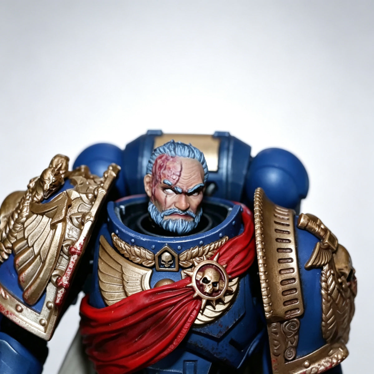 Custom Ultramarines Scarred Veteran Unhelmeted Head Sculpt - 1/18 Action Figure Head Upgrade