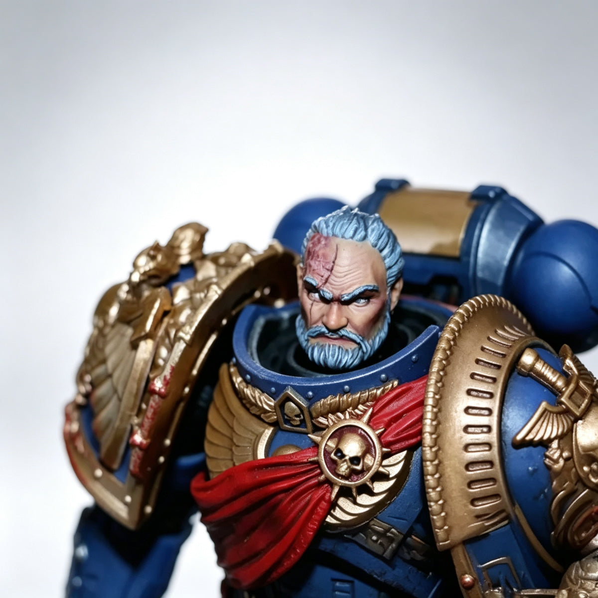 Custom Ultramarines Scarred Veteran Unhelmeted Head Sculpt - 1/18 Action Figure Head Upgrade
